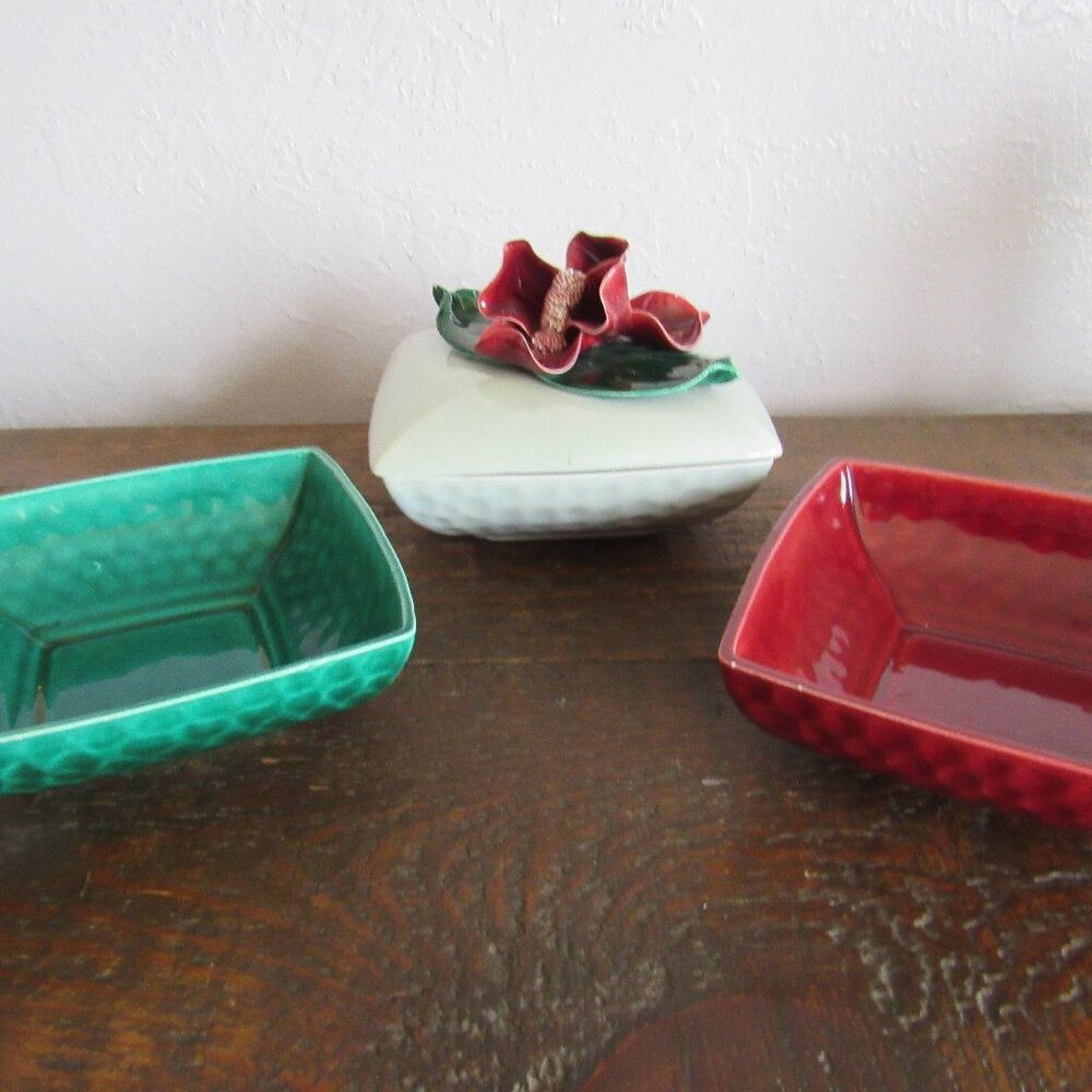 Set of 4 Floral Dishes with Interchangeable Lid Ceramical, USA